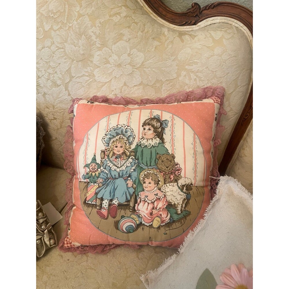 Vintage Victorian Toys Accent Pillow with Lace
